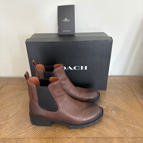 Women’s Coach Lyden Walnut Brown Leather Bootie Ankle Boots Sz 9 B - Picture 2 of 8